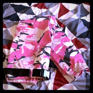 Pink camo cargo pants with belt